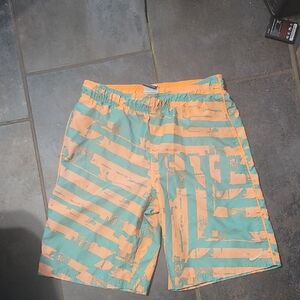 Nike Green and Orange Swim Shorts Trunks Swimwear With Liner Size Large Boys